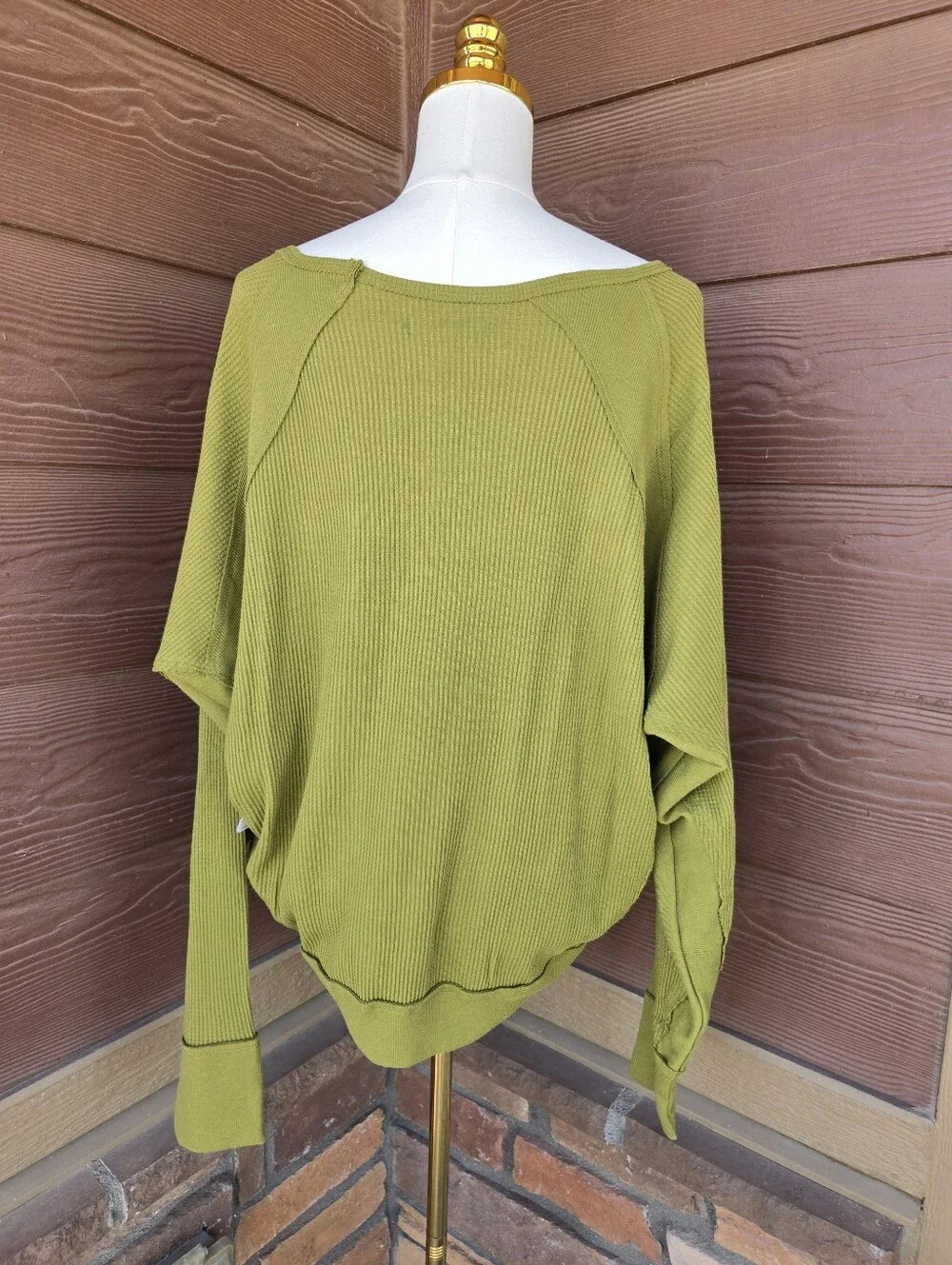 NWT Free People Santa Clara Olive Waffle Oversized Long Sleeve Top – Medium